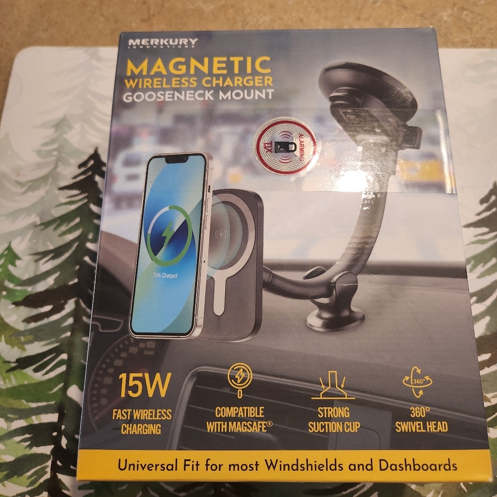 Magnetic wireless charger and cell phone holder for viewing GPS handsfree